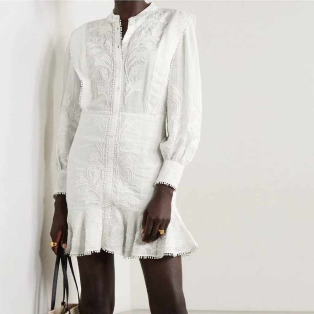 Veronica Beard white embroidery detail mini dress